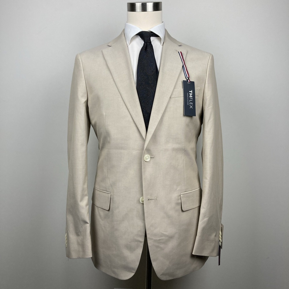 Tommy Hilfiger Mens Modern fit Suit Jacket Blazer 42 L Beige‎ Solid Stretch